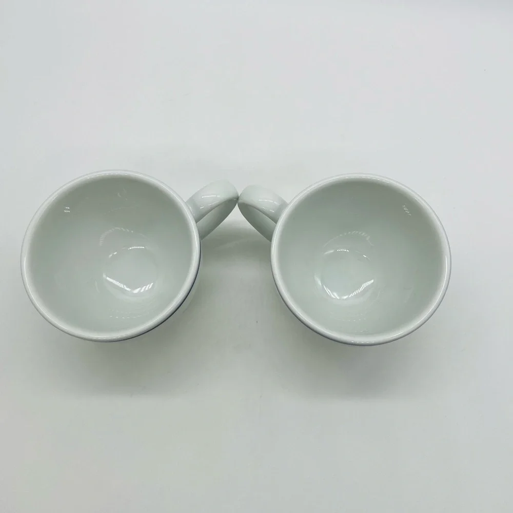 Pottery Barn Set Of 2 White Bistro Mugs with Navy Accent